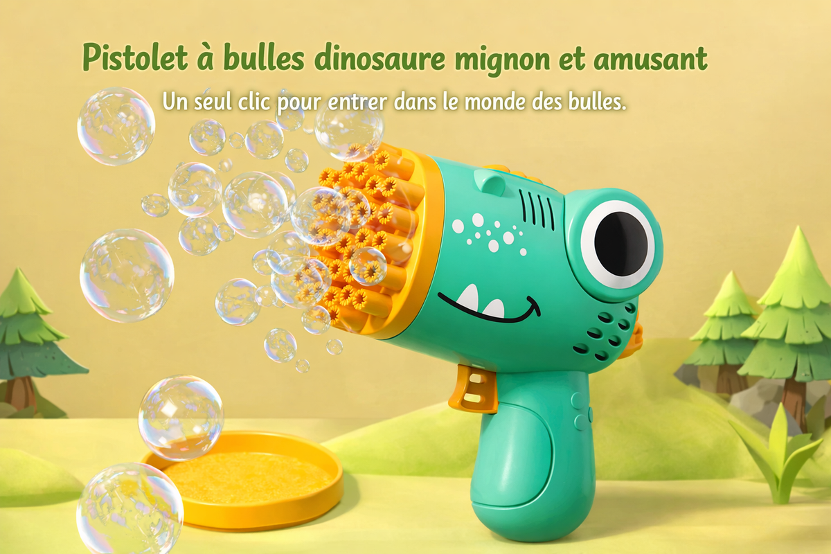 Pistolet à Bulles Dinosaure – 40 Trous, Effet Ultra‑Mousse, Jouet Électrique pour Enfants